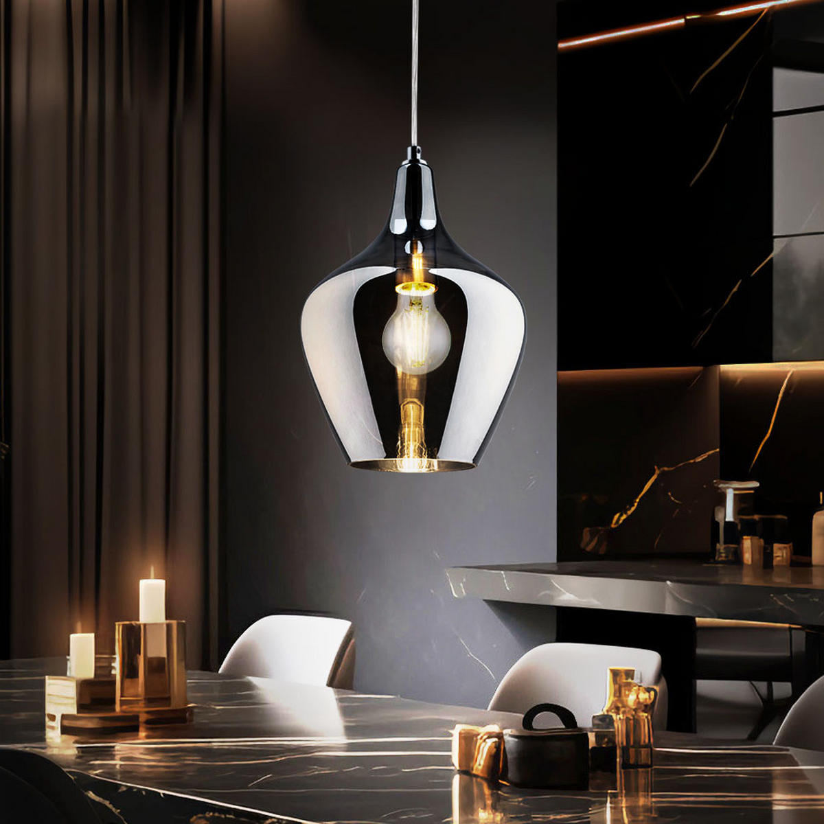 LED HÄNGELEUCHTE Grau Metall - Grau, Glas (22/22/150cm) - Nowa