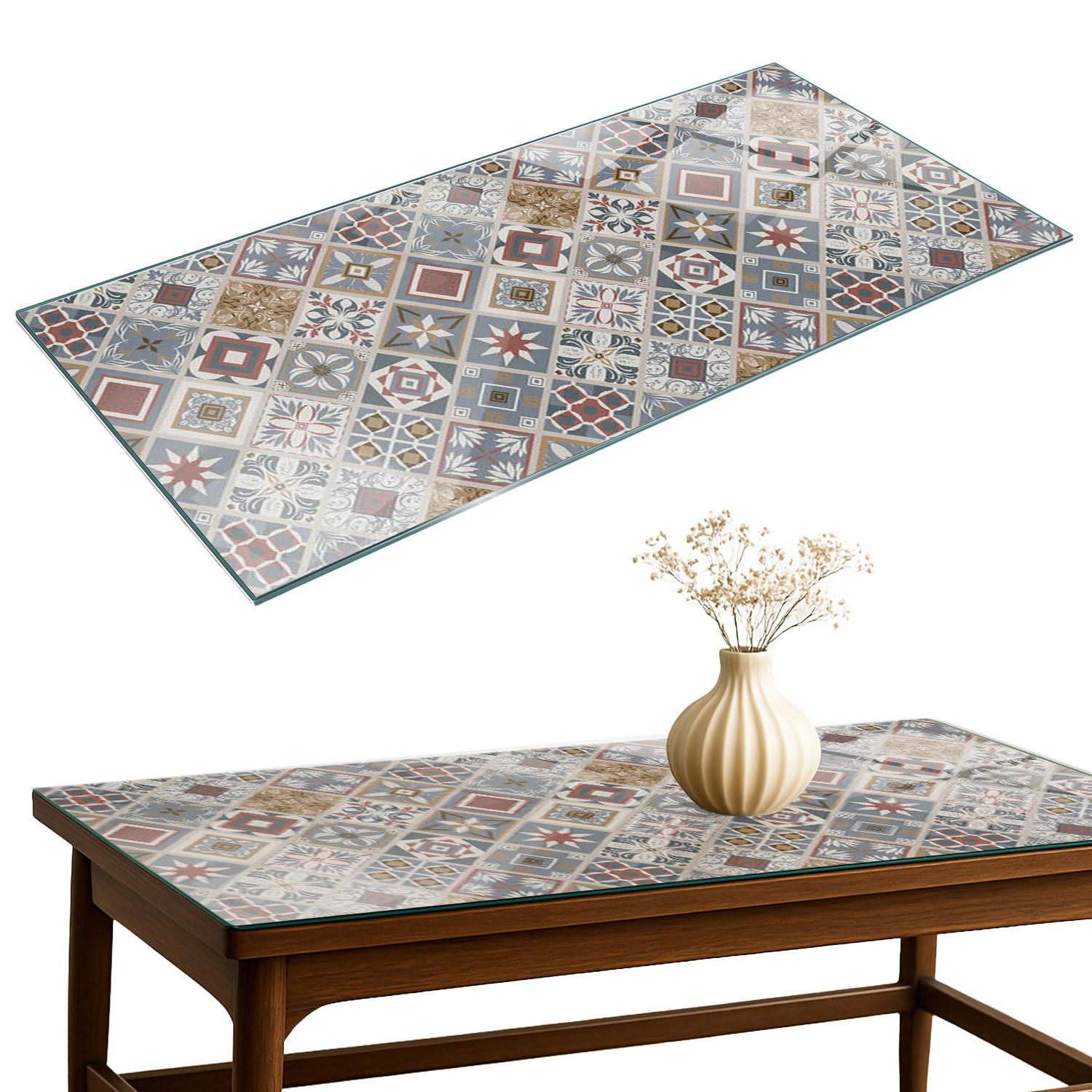 TISCHPLATTE 60x60 cm Mosaikmuster mit Ornamenten - Multicolor/Grau, Glas (0.4/100/50cm) - TULUP