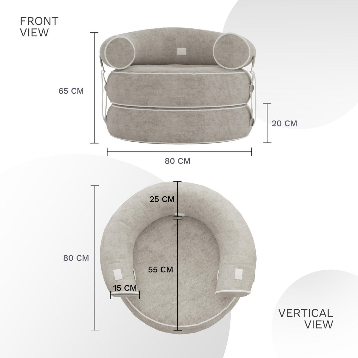 HOCKER 3-teilig - Hellgrau, Textil (80/65/80cm) - Vercart