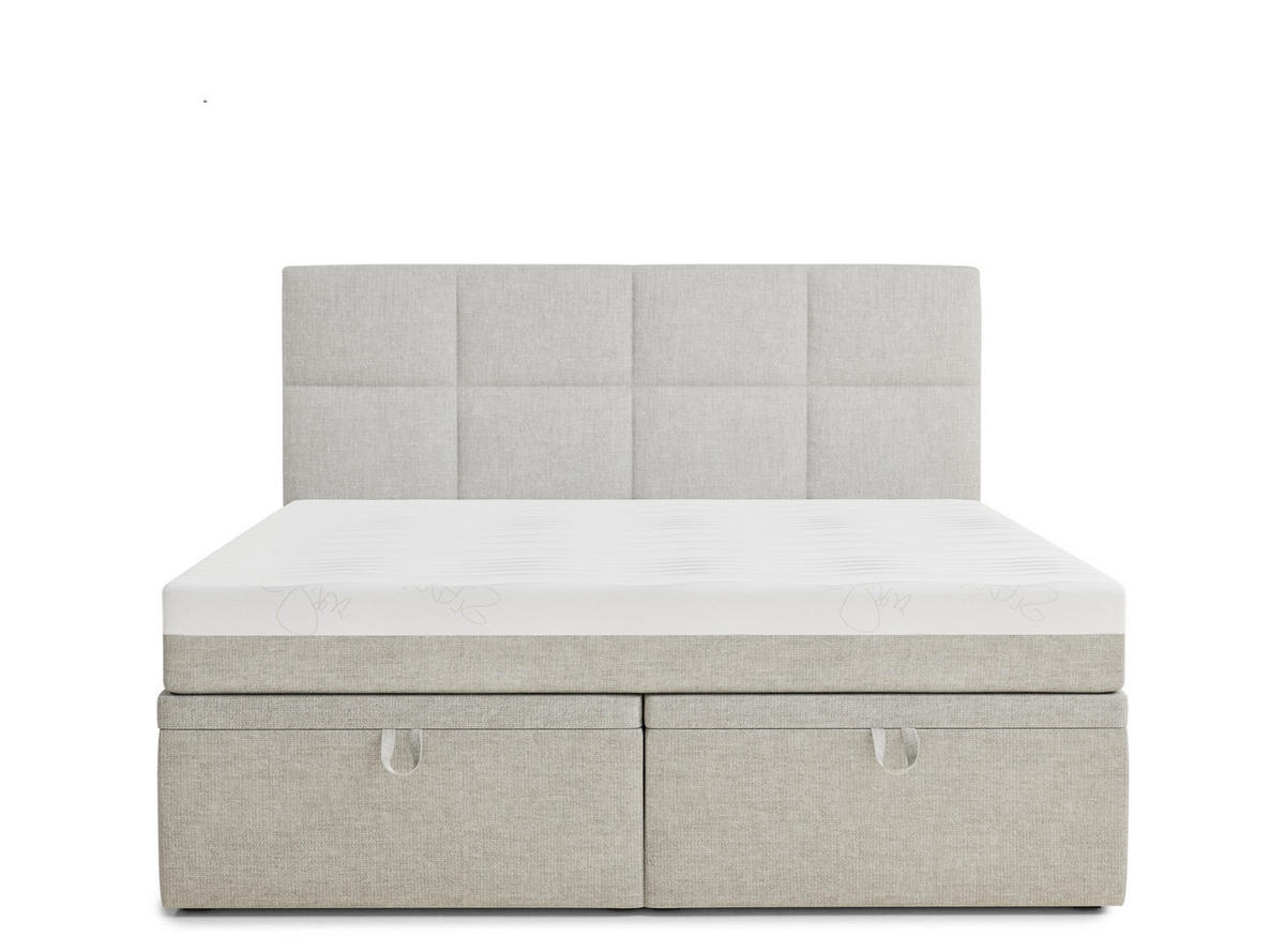 BOXBETT 160/200 cm Umage, in Hellgrau, Matratze, gepolstertes Kopfteil, Bettkasten, H3 = fest - Hellgrau/Schwarz, Holz/Holzwerkstoff (160/200cm) - Maison de Reve