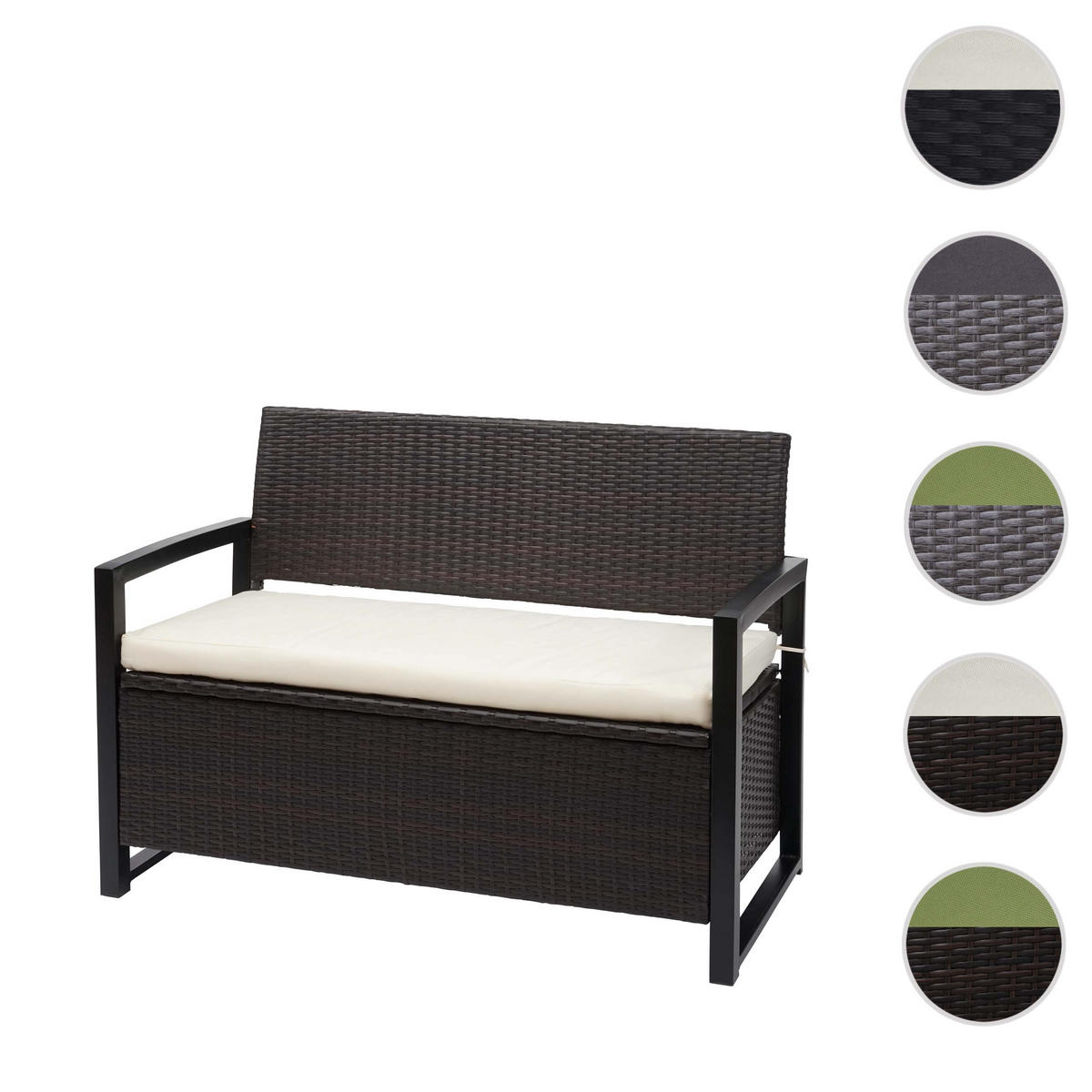 POLY-RATTAN 2ER SITZBANK Braun, Cremeweiß - Braun/Weiß, Kunststoff (117/87/57cm) - MCW