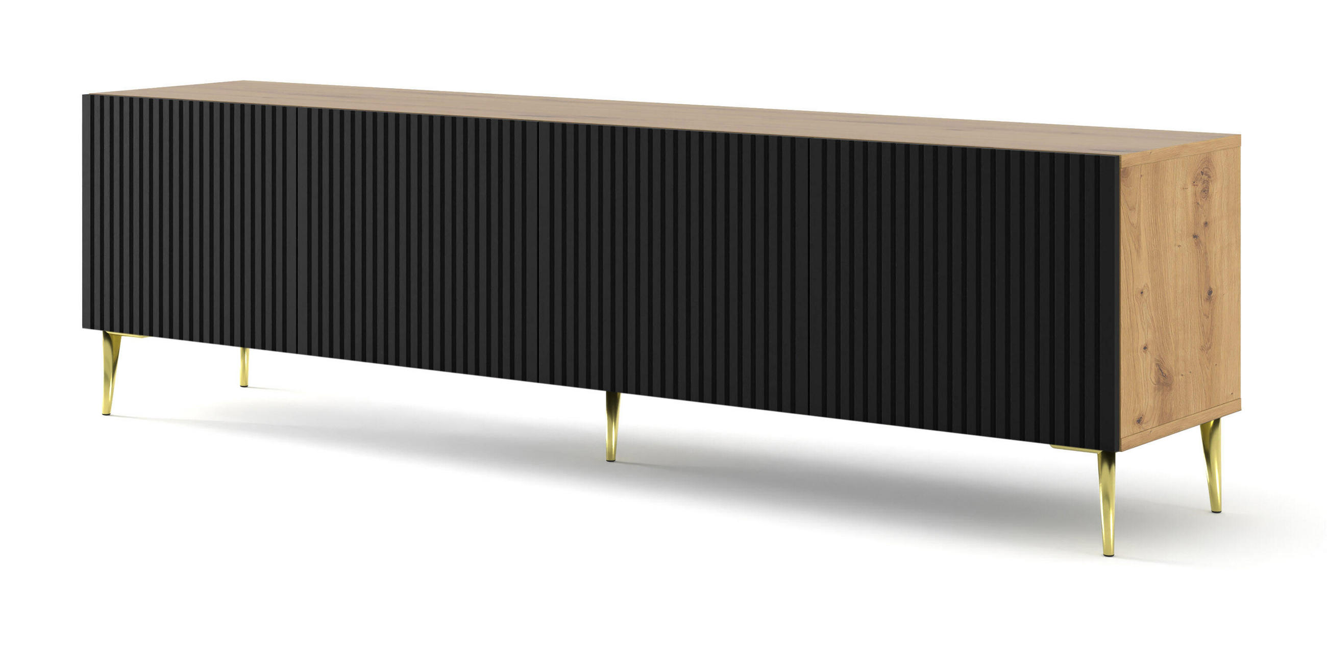 Furnlux Tv-Lowboard Beige, Schwarz, Gold 200x56x42 cm