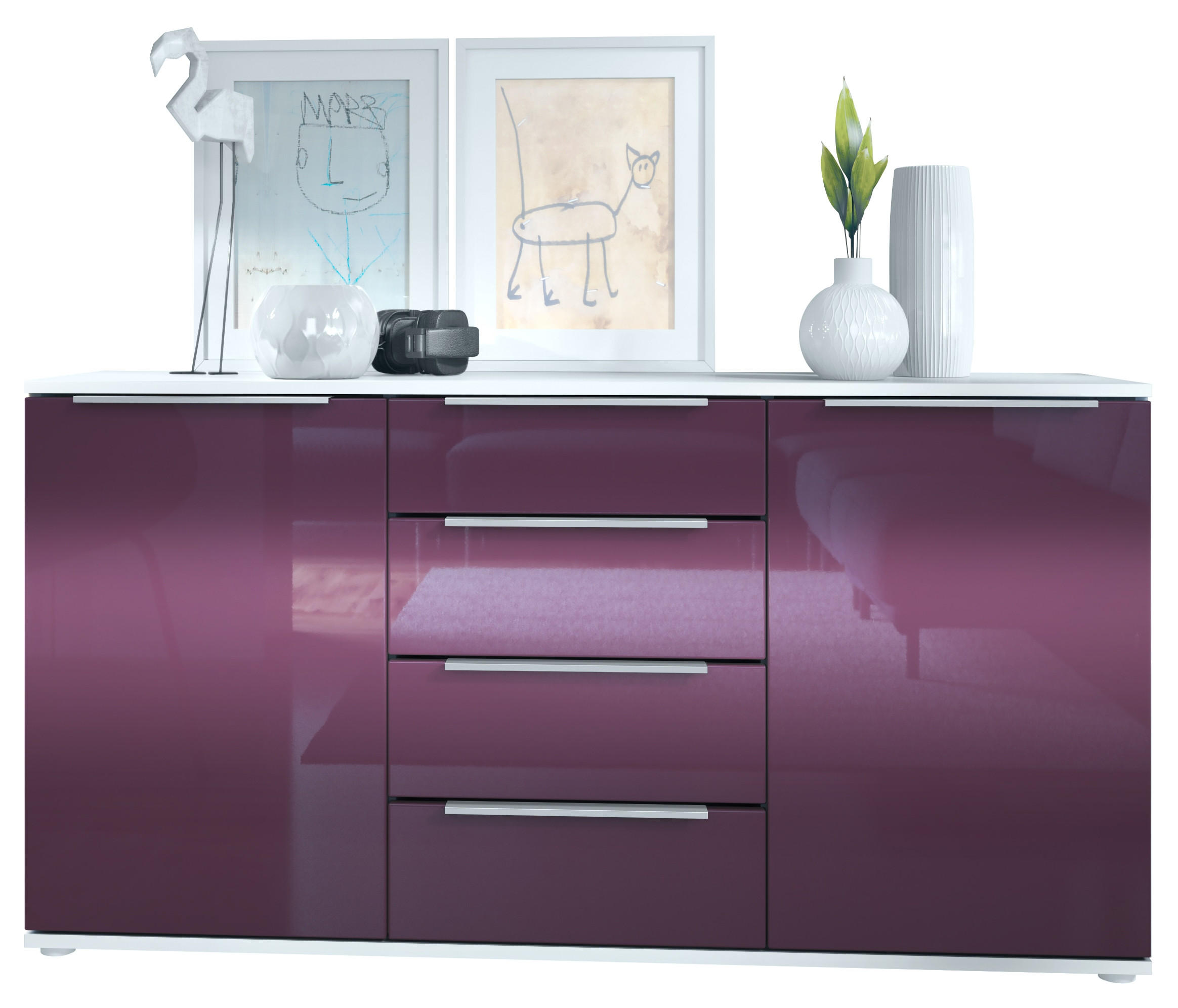 SIDEBOARD Porto Brombeer Hochglanz - Brombeere, Holzwerkstoff (139/72.5/35cm) - Vladon