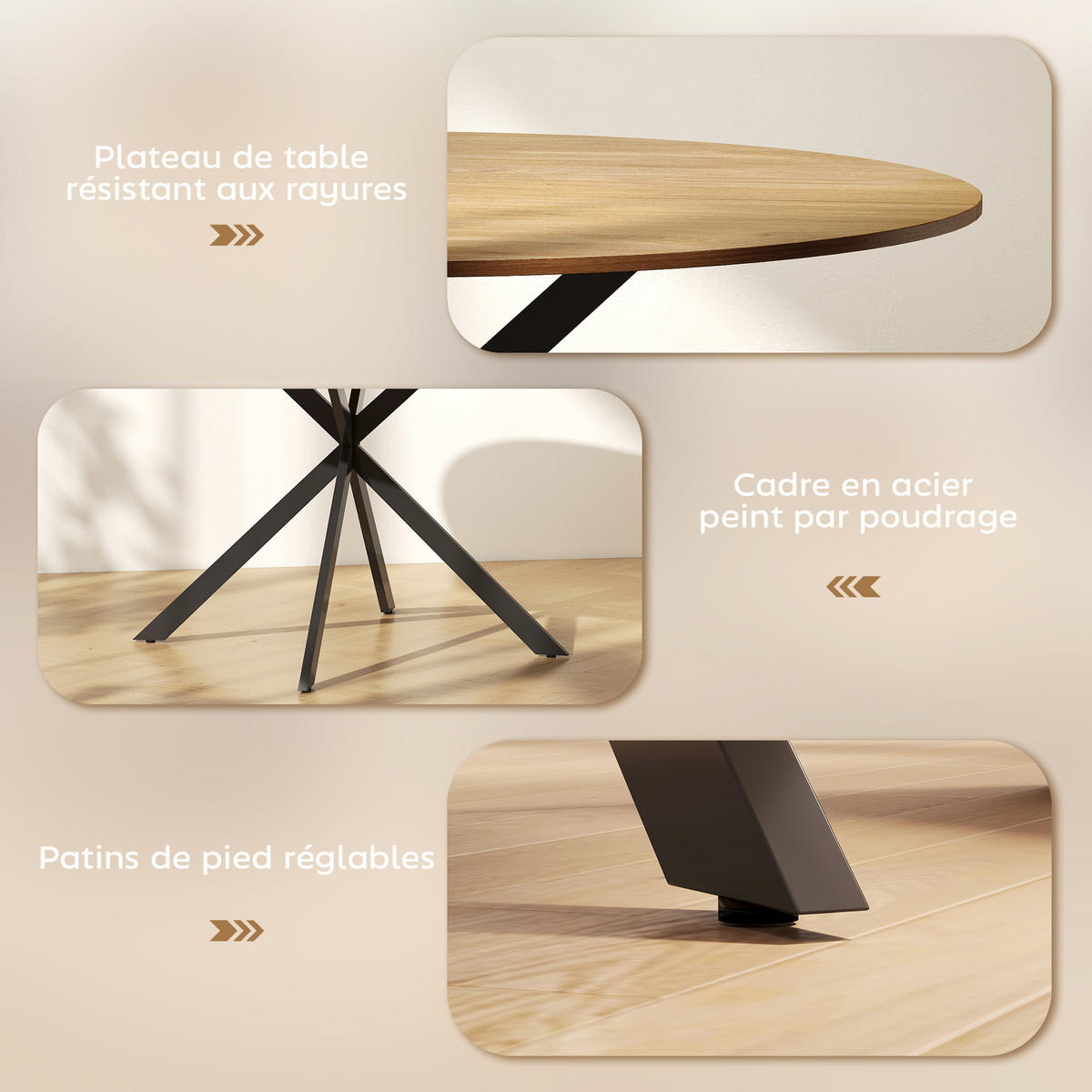 ESSTISCH Braun 120/120/75 cm - Schwarz/Braun, Metall (120/120/75cm) - PANGIVO