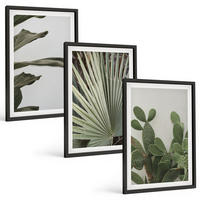 BILDER SET 3er Set - 40x60 cm Schwarzer Rahmen - Blätter tropischer Pflanzen in Pastellfarben - Schwarz, Kunststoff (40/60cm) - TULUP