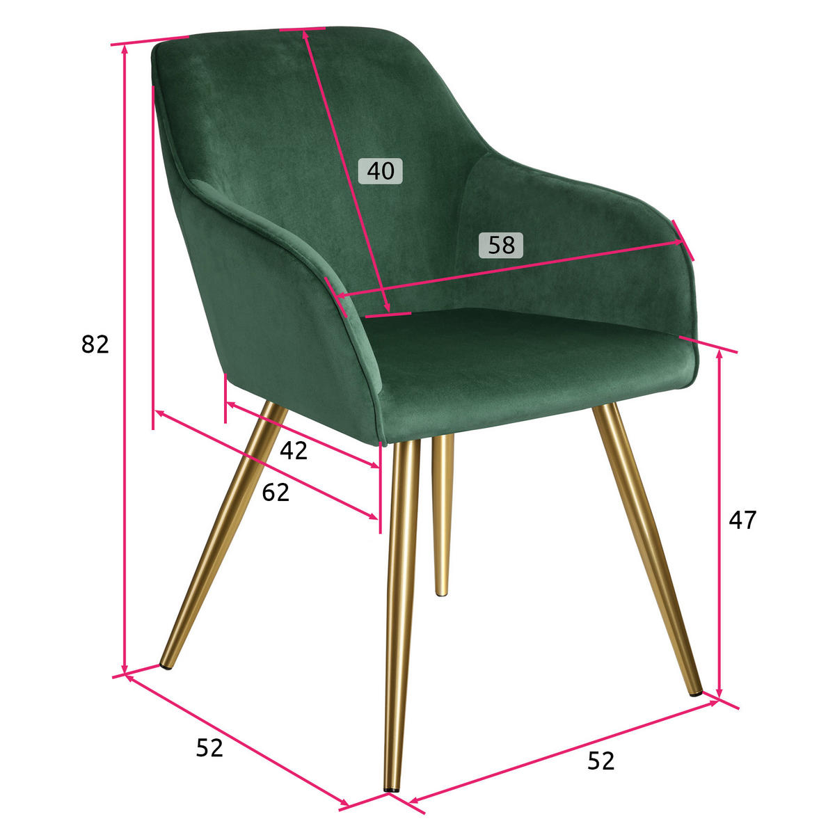 ESSZIMMERSTUHL 8er Set Marilyn 58 x 62 x 82 cm dunkelgrün/gold - Dunkelgrün/Goldfarben, Textil (58/82/62cm) - tectake