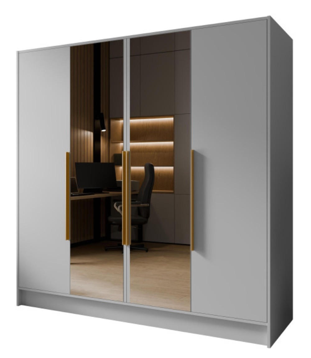 SCHRANK Weiß LUSO Mit Spiegel Und Goldenen Griffen 200 g - Goldfarben/Weiß, Holzwerkstoff (200/200/51cm) - Sepro Meble