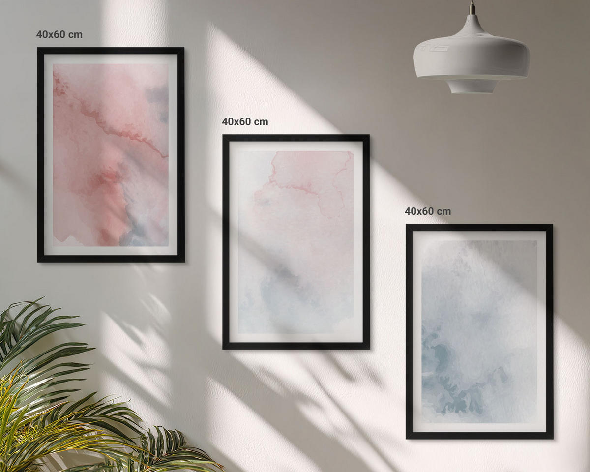 WANDBILDER 3er-Set - 40x60 cm Schwarzer Rahmen - Pastellfarben auf Leinwand - Schwarz, Kunststoff (40/60cm) - ArtPrintCave
