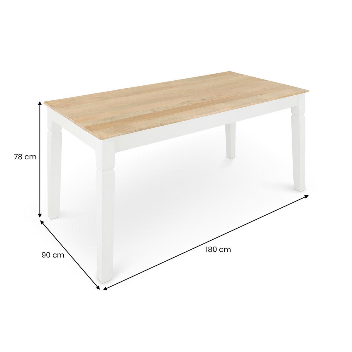 ESSTISCH PRIA natur, weiß - Naturfarben, Holz (90/180/78cm) - IDIMEX