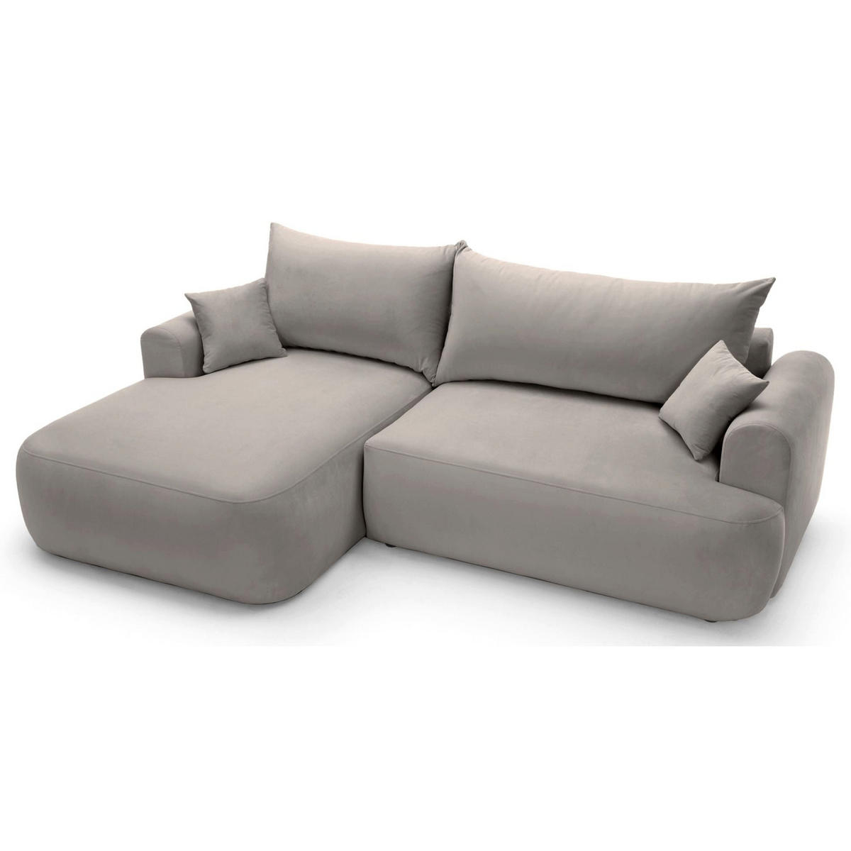 ROHOVÁ pohovka Ovo světle růžová s vodoodpudivým sametovým potahem - černá/světle šedá, textil/plast (260/165cm) - Selsey