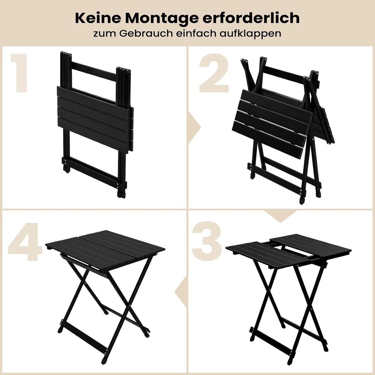 KLAPPTISCH Aluminium 50,5 x 47 x 59,5H cm Schwarz - Schwarz, Metall (47/50.5/59.5cm) - Woltu