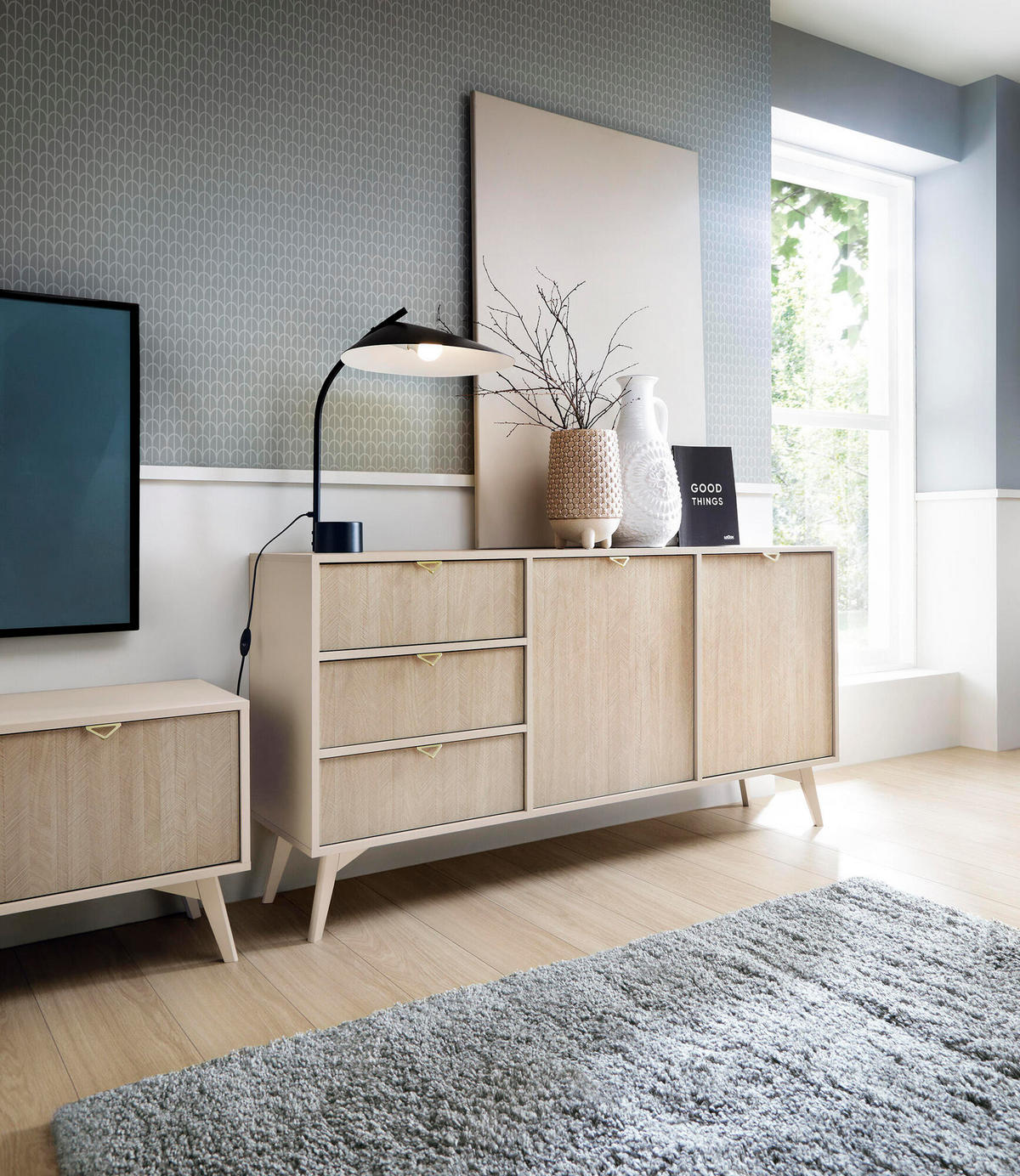 SIDEBOARD FOREST Beige 158x38x80 cm - Beige, Holzwerkstoff (158/80/38cm) - FURNLUX