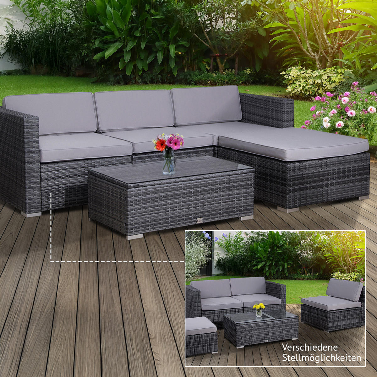 GARTENLOUNGE CALIFORNIA XL Grau - Grau, Kunststoff - SVITA