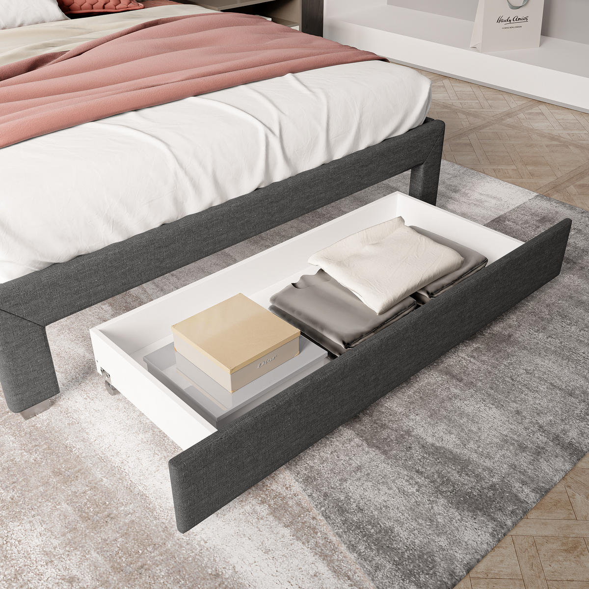 POLSTERBETT 180x200 cm LED 2 USB Stauraum Lattenrost grau - Grau, Holz (180/200cm) - LEBENLANG