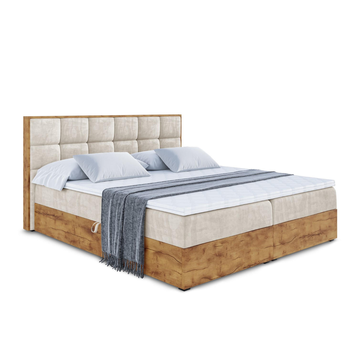 BOXBETT mit Matratze H3 und Lattenrost - LOLLI2 - 160x200 - Beige - Braun, Holzwerkstoff/Kunststoff (160/200cm) - ALTDECOR