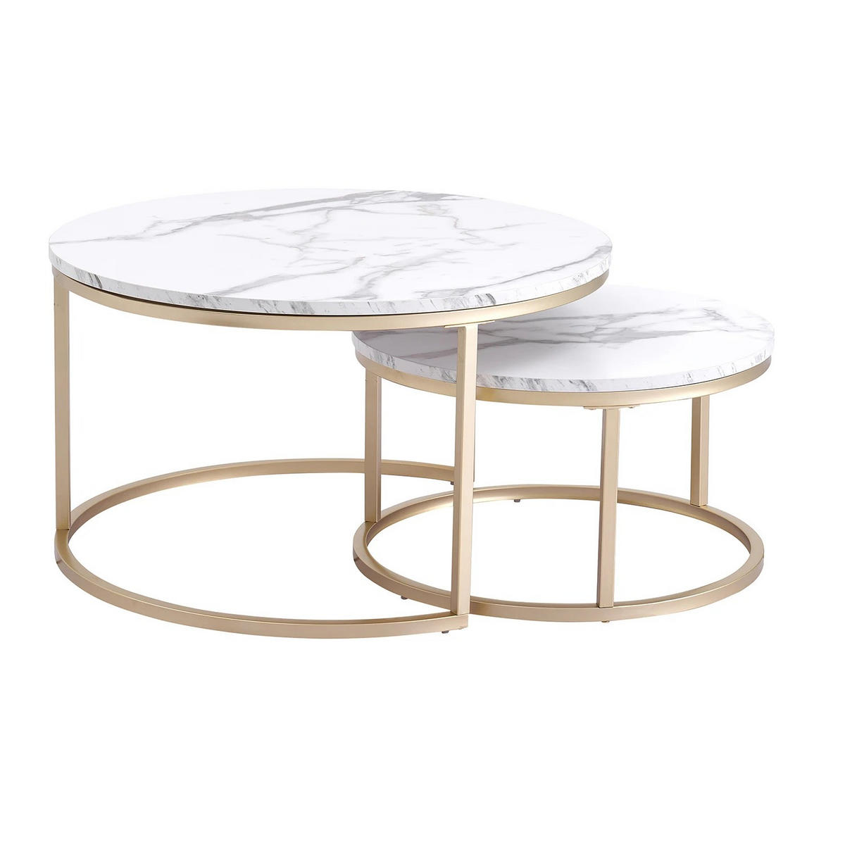 COUCHTISCH, rund, 2 in 1, 60 cm, Marmor und Glas - Weiß, Holzwerkstoff (60/100/44.5cm) - Kaket