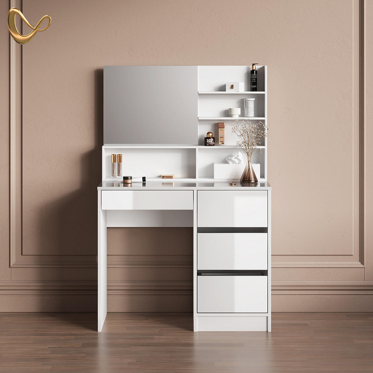 SCHMINKTISCH Imola Weiß 140 cm mit Spiegel - Weiß, Holzwerkstoff (140/75/40cm) - Livinity®