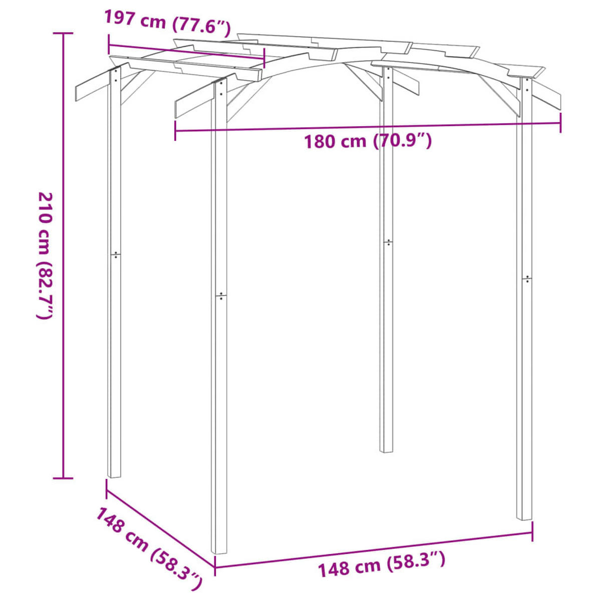 PERGOLA aus Holz FEOL | 1,8x1,97x2,1m Kiefernholz | Gartenbogen Rankhilfe - Grün, Holz (180/210/197cm) - DELUKE