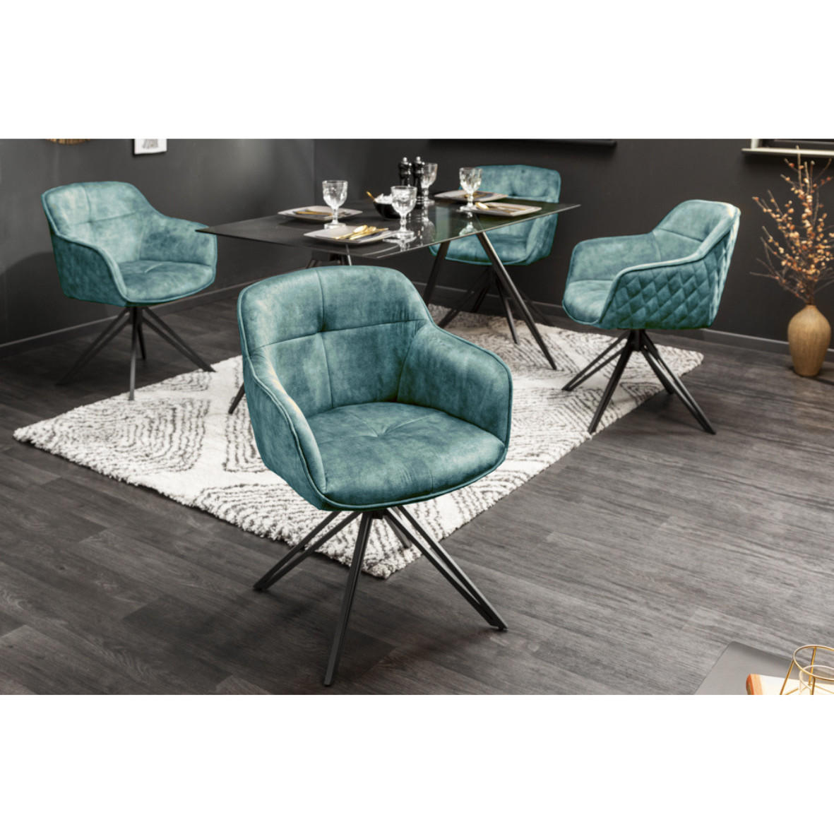 STUHL EUPHORIA Samt Petrol, Schwarz - Blau/Petrol, Textil (58/82/60cm) - riess-ambiente