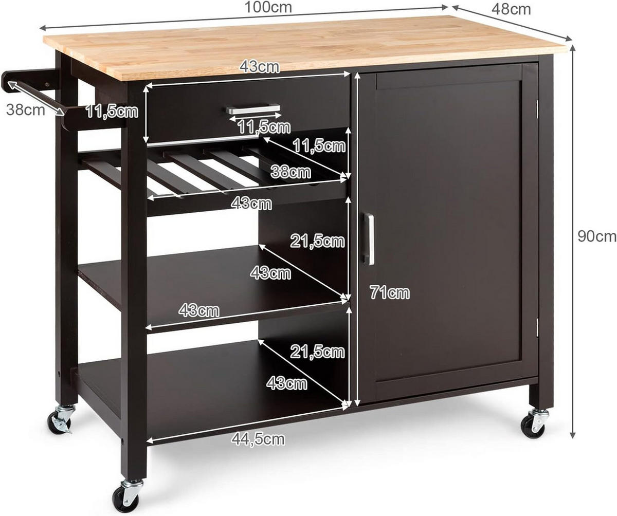 KÜCHENWAGEN mobile kücheninsel Braun - Braun, Holz (48/90/100cm) - COSTWAY