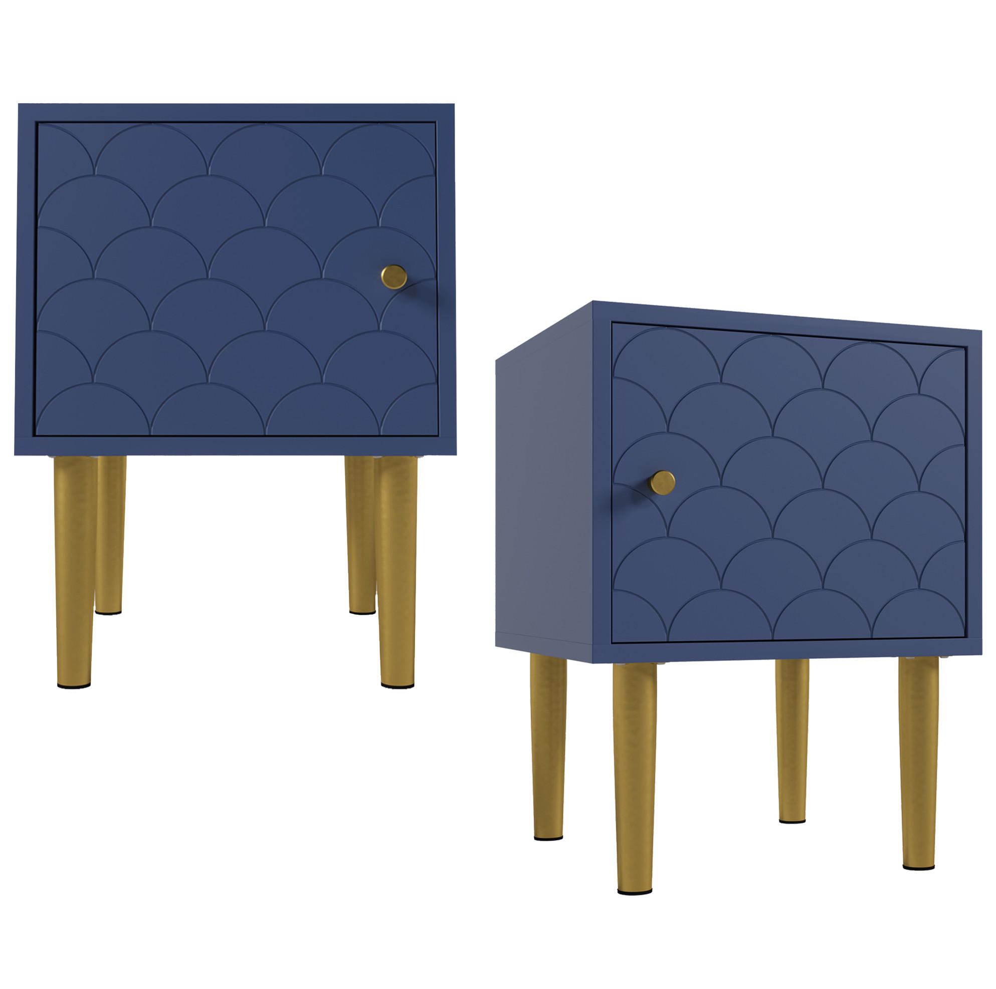 NACHTTISCH 2er-Set 35/35/51 cm in Marineblau mit Tür & hohen Metallbeinen - Dunkelblau, Holz (35/51/35cm) - BEAOK