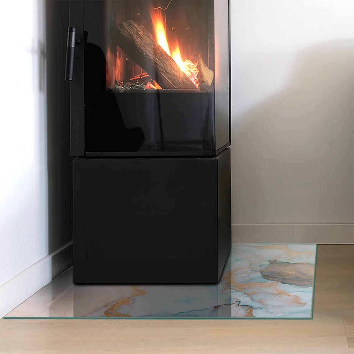 GLASPLATTE für Kamin 60x60 cm Türkis - Türkis, Glas (60/60/0.4cm) - ArtPrintCave