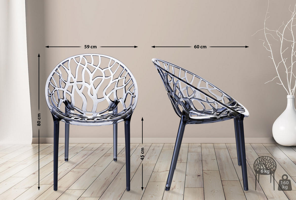 GARTENSTUHL 2er Set Kunststoff grau - Grau, Kunststoff (59/80/60cm) - CLP