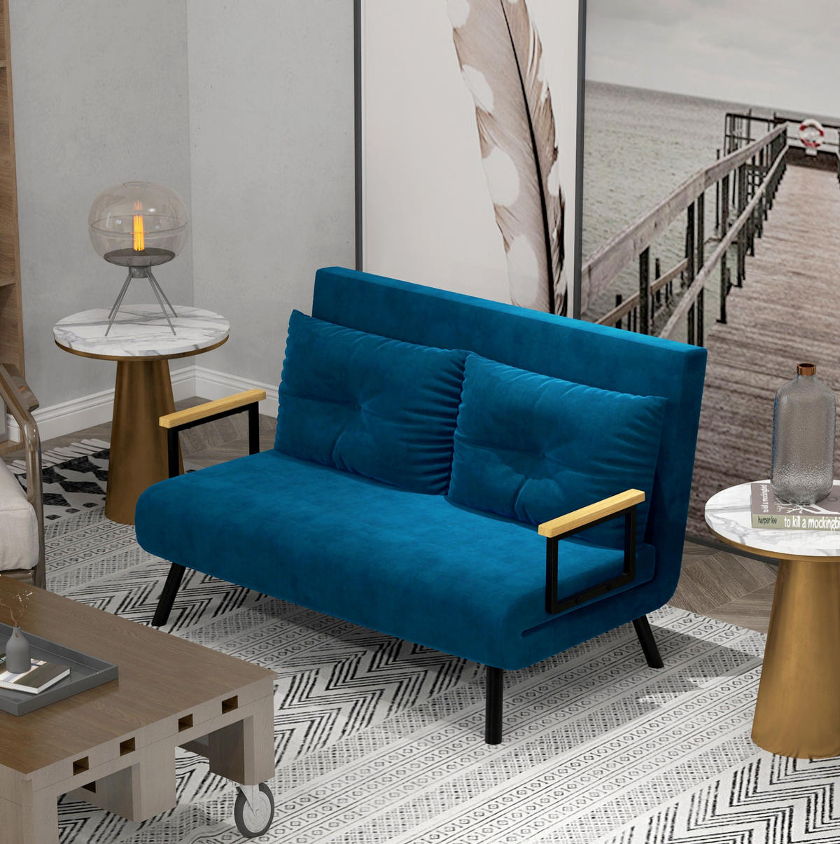 SCHLAFSOFA 98,5/183 cm Liegefläche – klappbar mit verstellbarer Rückenlehne in Blau - Blau, Textil (73/81/102cm) - BEAOK