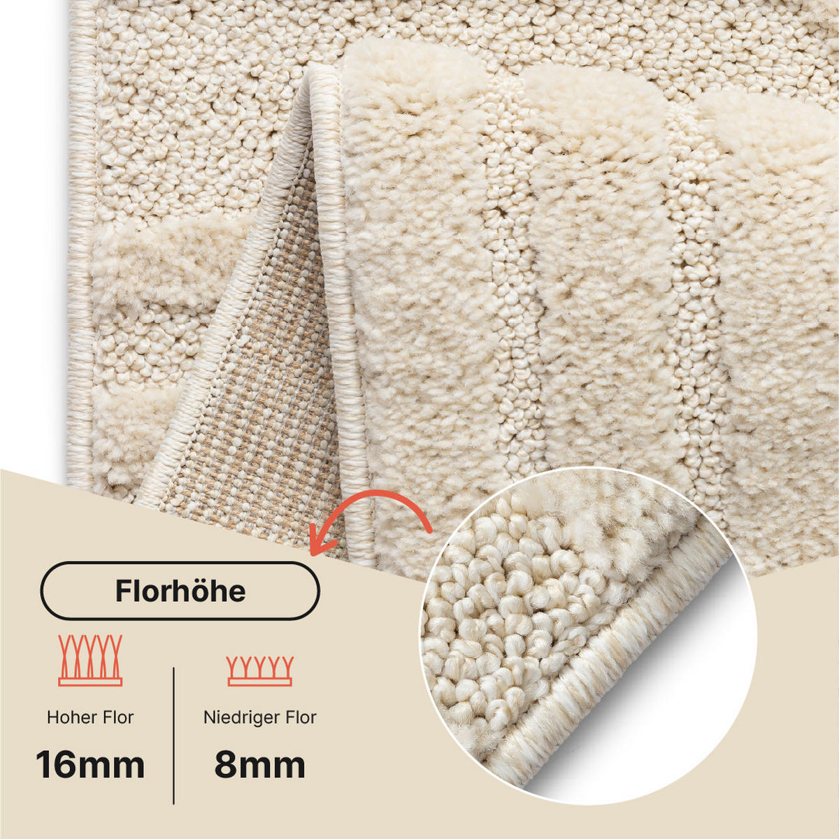 KURZFLORTEPPICH LINEA creme Patchworkmuster 3D-Struktur 140/200 cm - Creme, Textil (140/200cm) - Tapiso