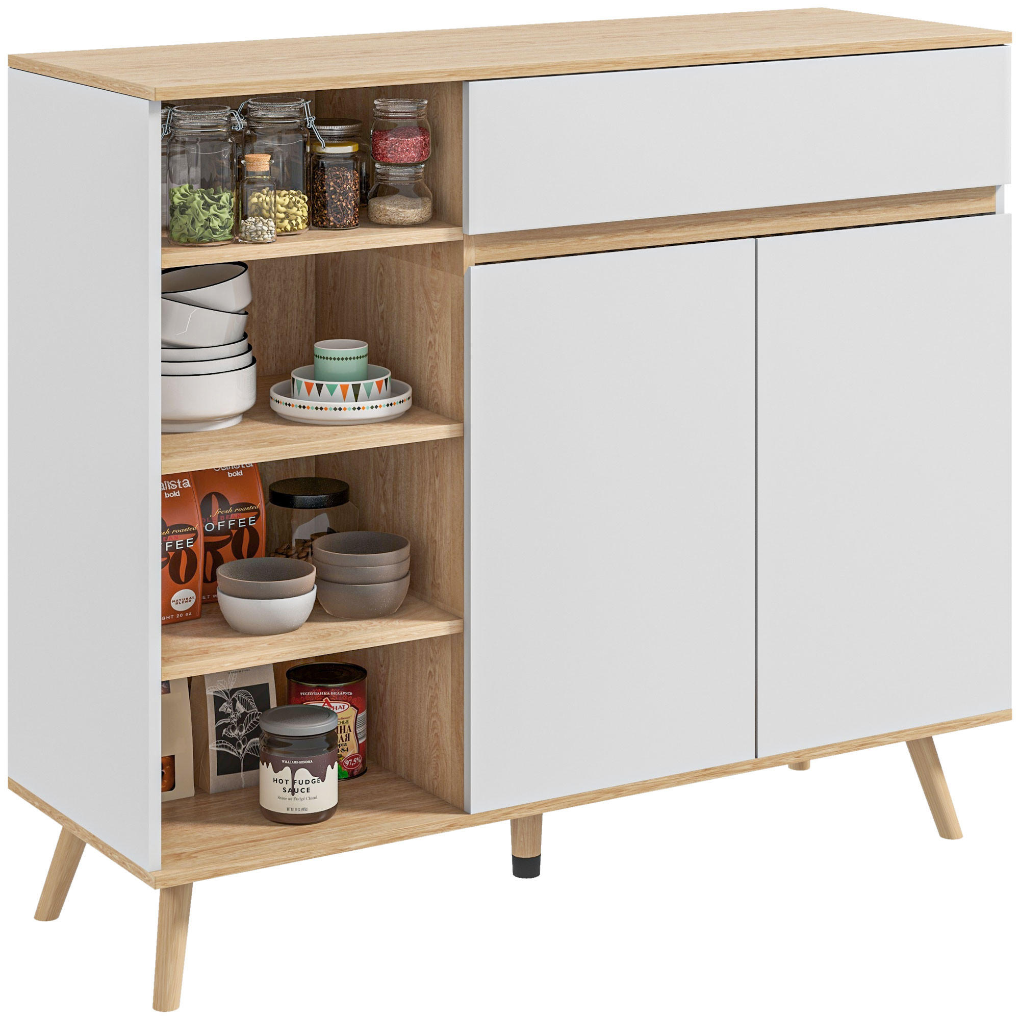 SIDEBOARD Weiß und Naturfarben, 119/40/102 cm - Weiß, Holz (119/102/40cm) - PANGIVO