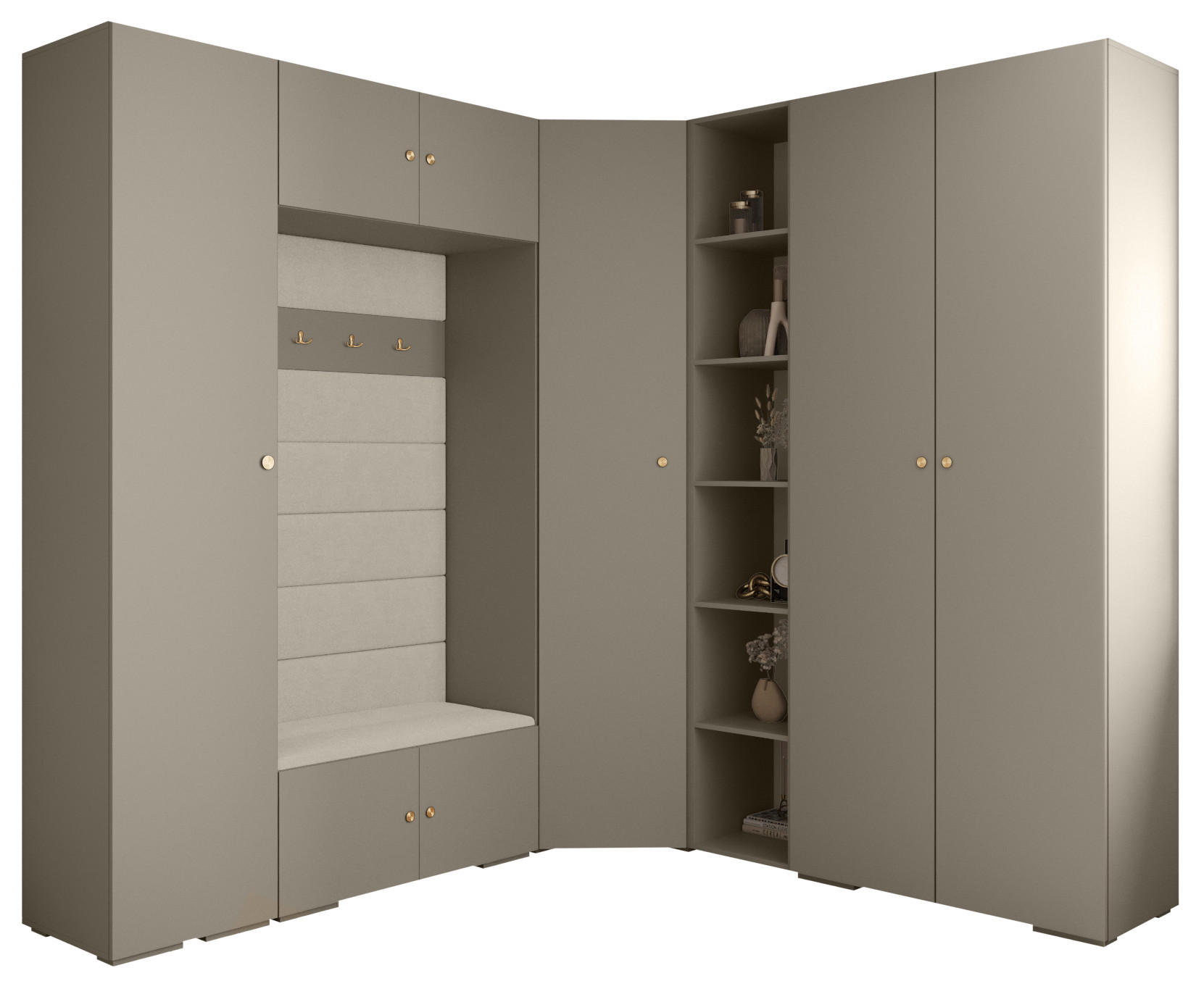 Abiks Möbel Garderoben-Set Kaschmir, Beige, Gold 231.7x236.7x47 cm