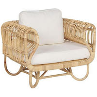 GARTENSESSEL Rattan natürlich Auflage helles Beige Dolcedo - Beige/Naturfarben, Naturmaterialien (93/73/80cm) - Beliani