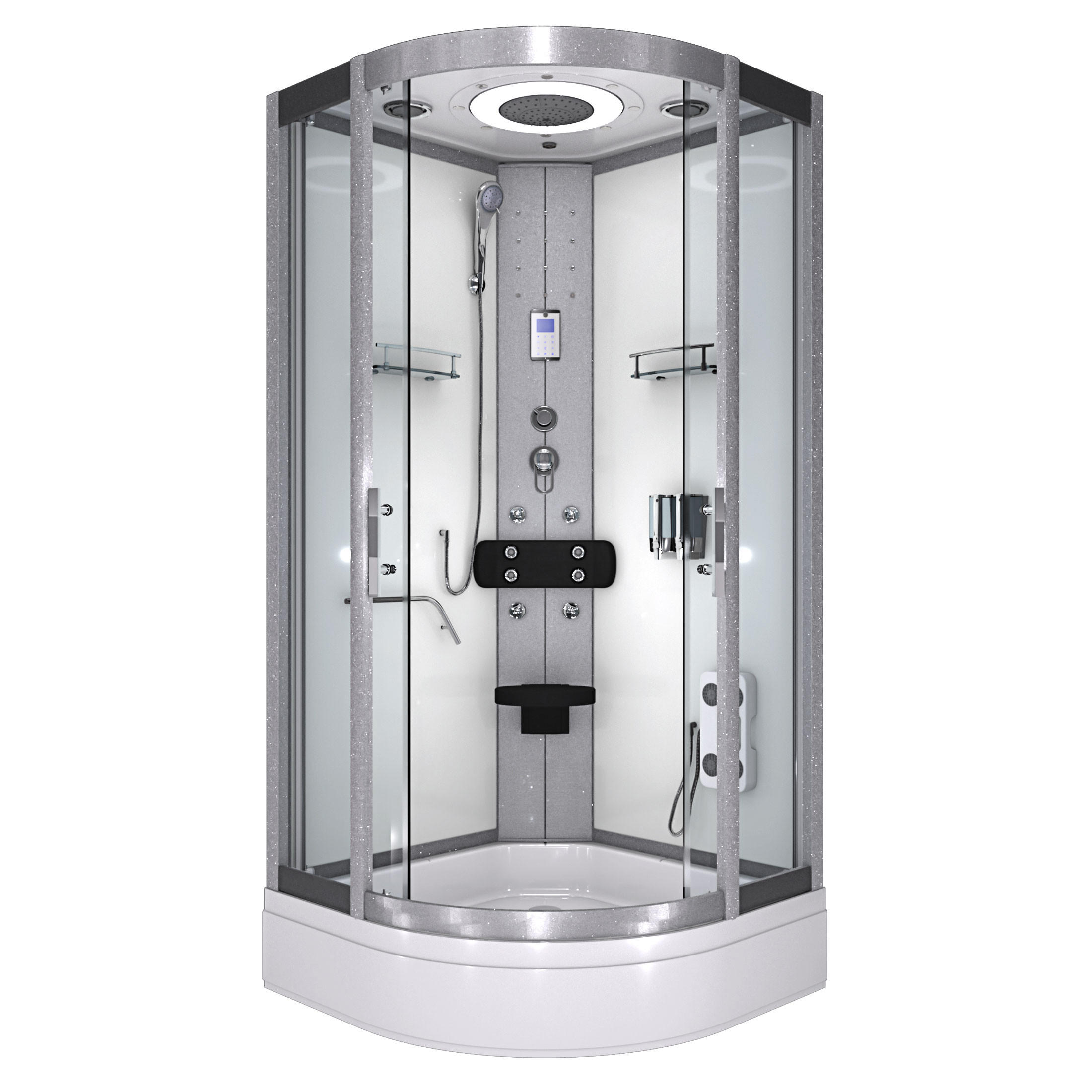 FERTIGDUSCHE Dusche D58-50T0-EC Weiß 90x90 - Weiß, Glas/Kunststoff (90/90/225cm) - AcquaVapore by Sandra Jentho