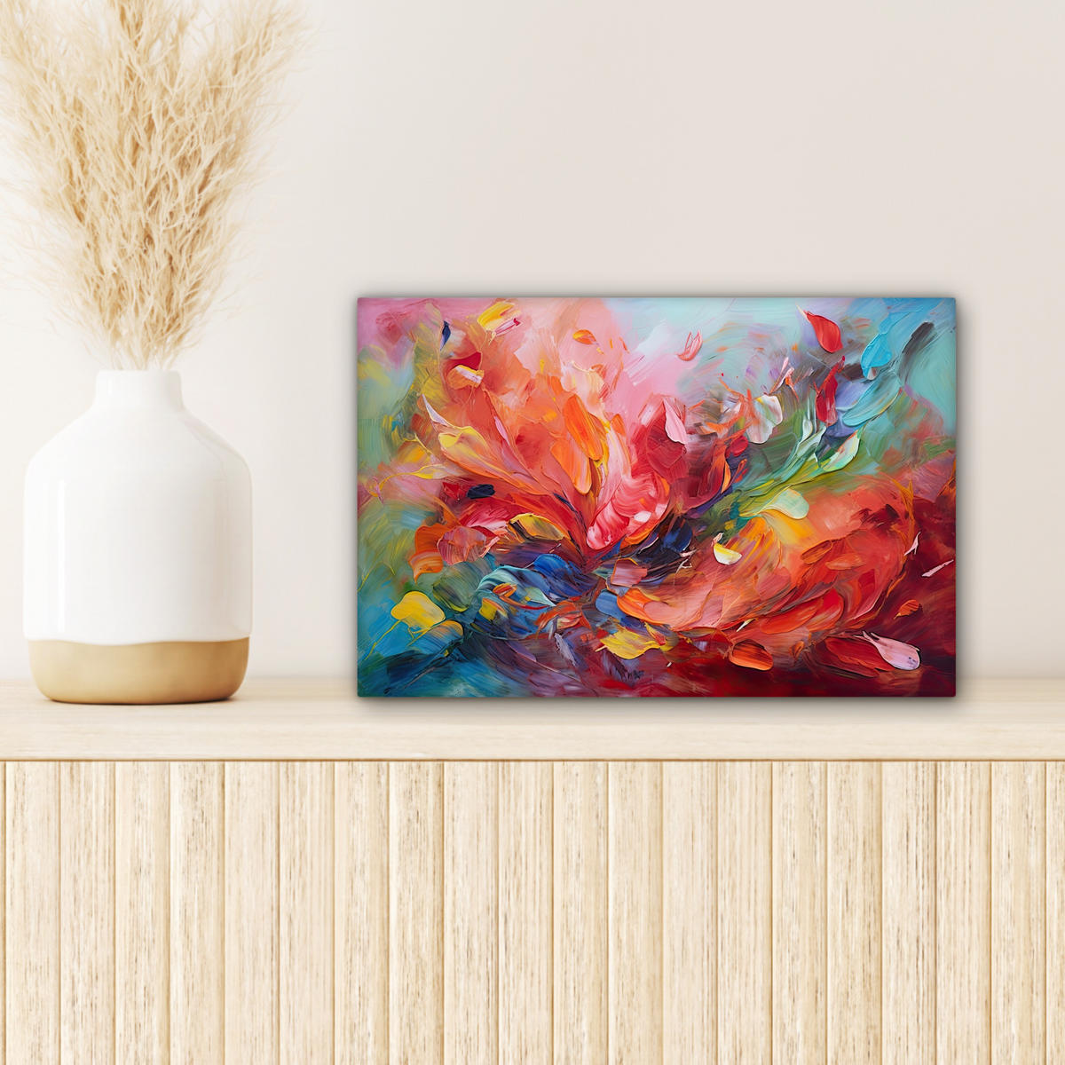 LEINWANDBILD Ölgemälde - Kunst - Abstrakt - Farbenfroh 30x20 cm - Altrosa, Textil (30/20cm) - MuchoWow
