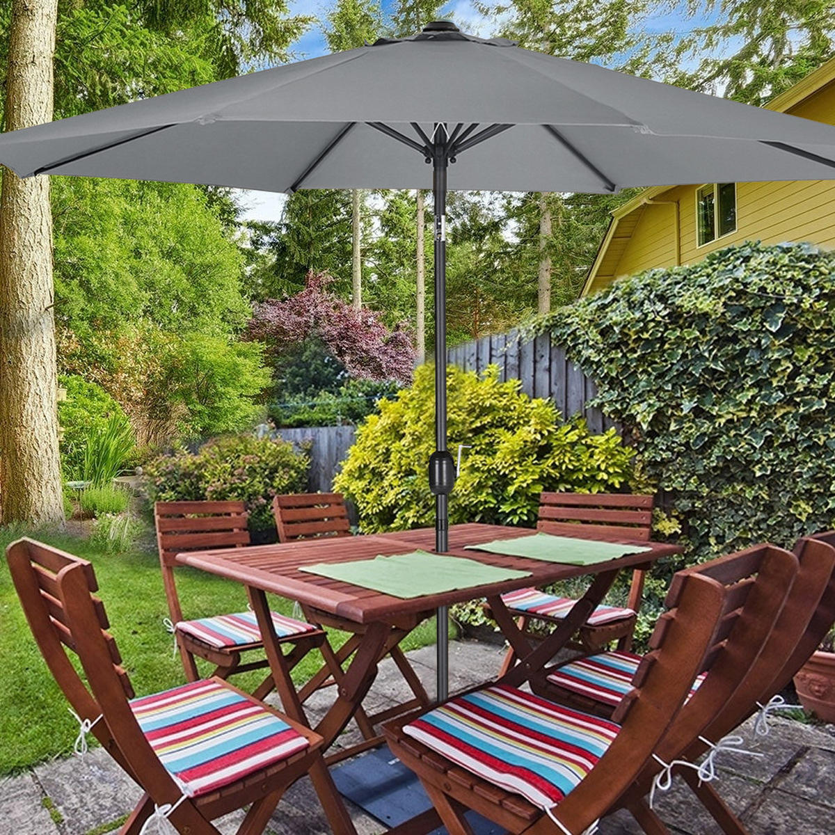 SONNENSCHIRM aus Polyester Metall in Dunkelgrau mit Resin-Sockel drehbar 360° neigbar 60° 3 x 2.4m Ø49 × 32 cm - Grau, Metall (300/240cm) - Livingandhome