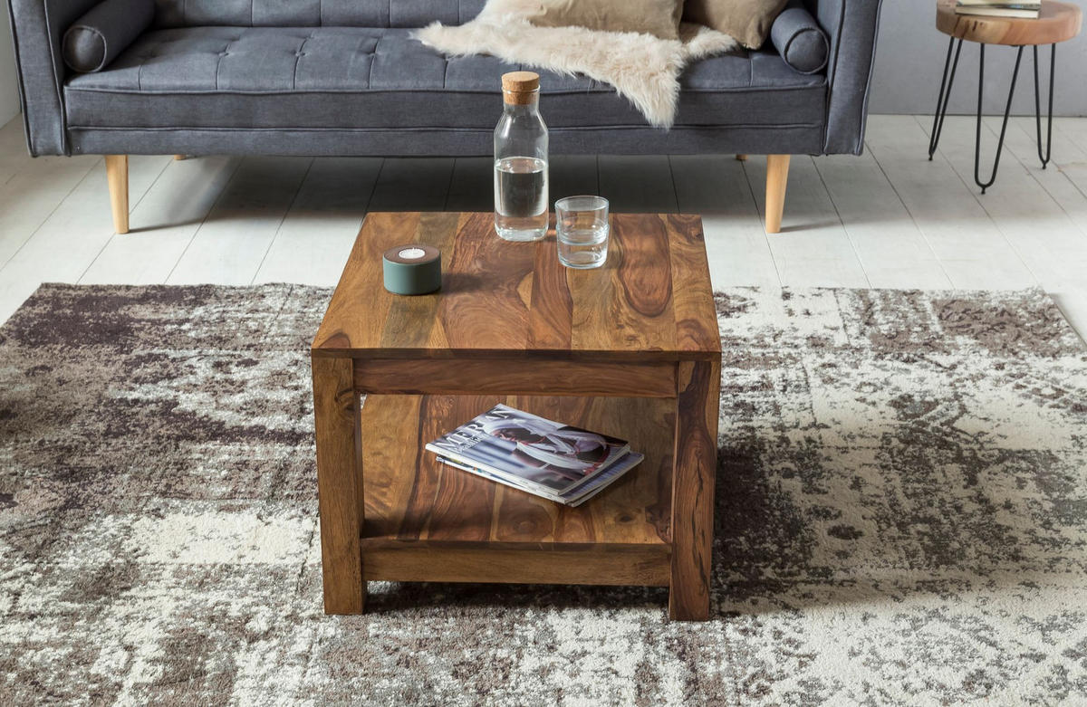 COUCHTISCH Massivholz im Landhausstil mit Ablagefach und pflegeleichter Oberfläche, Braun 60x60x45 cm - Braun, Holz (60/60/45cm) - KADIMA DESIGN