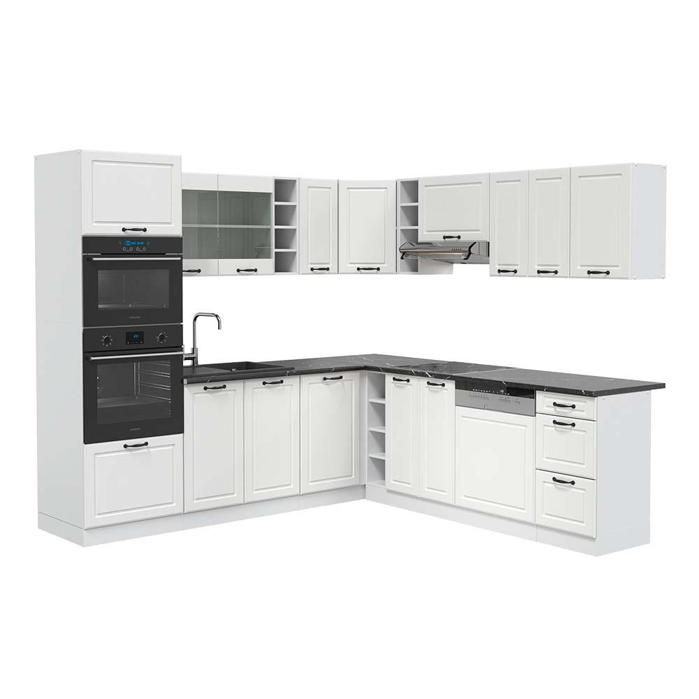 ECKKÜCHE R-Line Weiß Landhaus/Weiß 237 x 247 cm, AP Anthrazit - Weiß, Holzwerkstoff (247/81.6/60cm) - Vicco
