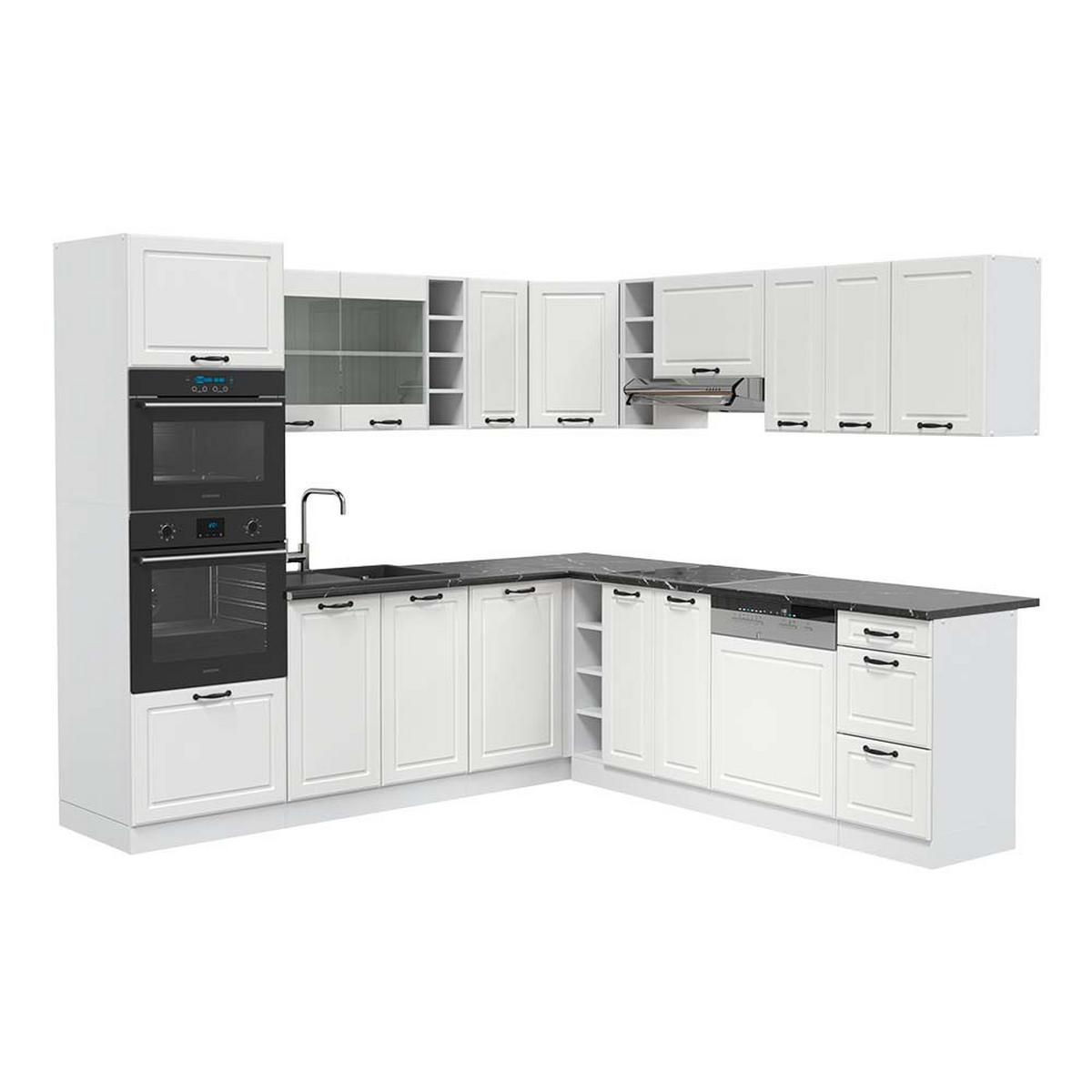 ECKKÜCHE R-Line Weiß Landhaus/Weiß 237 x 247 cm, AP Anthrazit - Weiß, Holzwerkstoff (247/81.6/60cm) - Vicco