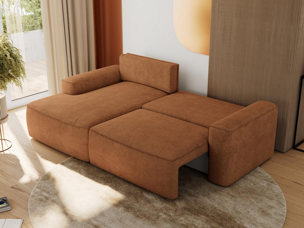 ECKSOFA BELLUNO L Orange Strukture - Links - Schwarz/Orange, Textil (144/233cm) - MKS