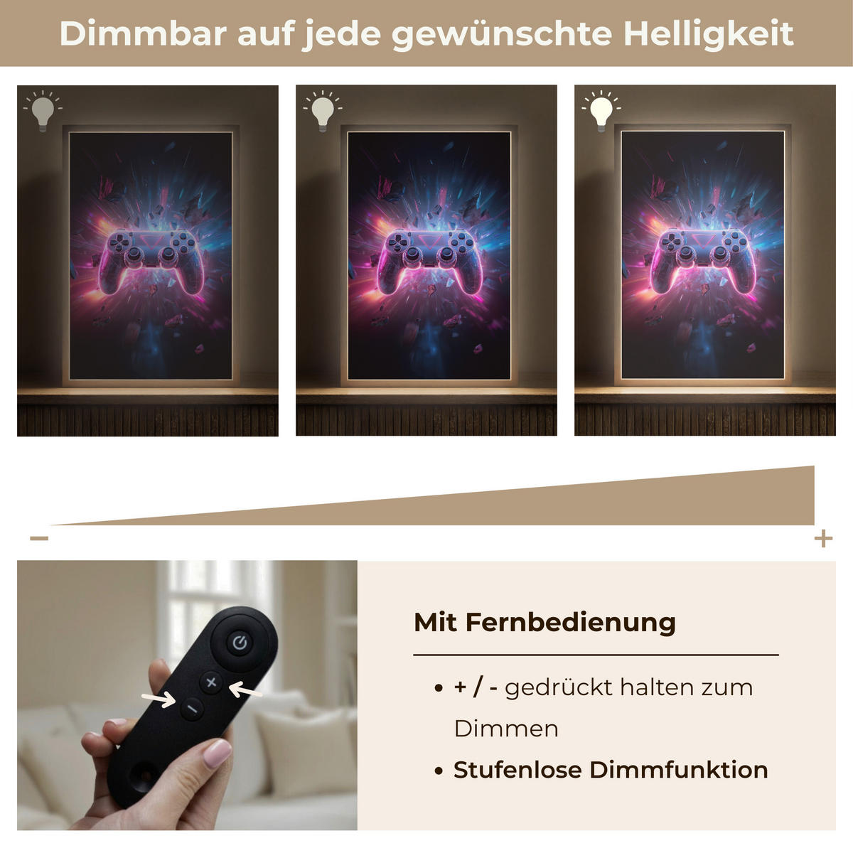 DOBÍJECÍ NOČNÍ LAMPIČKA Controller - Neon - Explosion - Abstraktní 40x60 cm - fialová, kompozitní dřevo (8/40/60cm) - OnlyWow