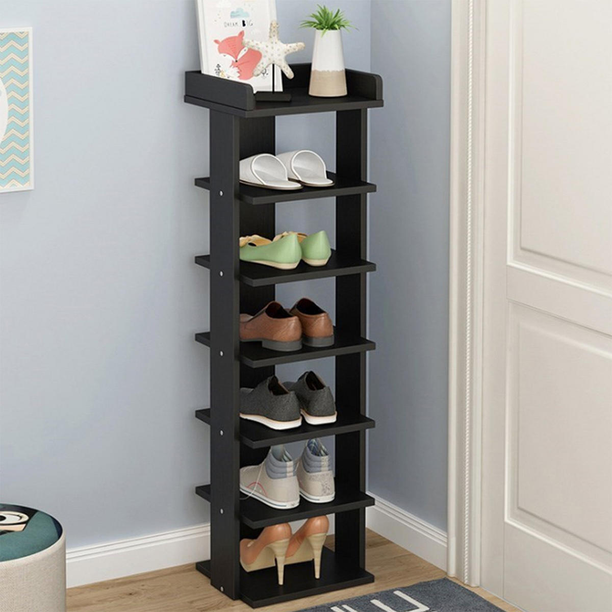 SCHUHREGAL 7-Stufige aus MDF in Schwarz Stabile Konstruktion Offene Ablage Platzsparendes Design 25 x 27 x 104 cm - Schwarz, Kunststoff (25/104/27cm) - Livingandhome