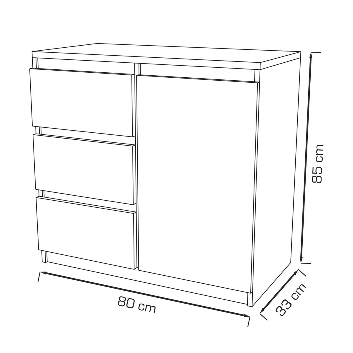 KOMMODE MERAVIGLIA 80/85/33 cm mit 3 Schubladen 1 Türen Sonoma Eiche - Sonoma Eiche, Holzwerkstoff (80/85/33cm) - MASSENO
