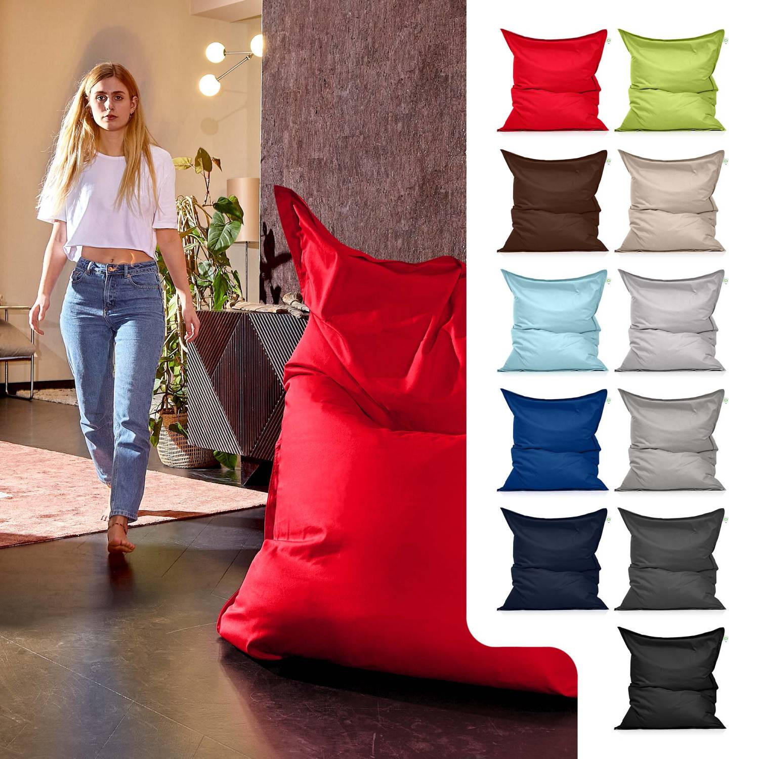 RIESEN-SITZSACK "Square" XXL - Baumwolle - Rot, Textil (140/25/180cm) - Green Bean
