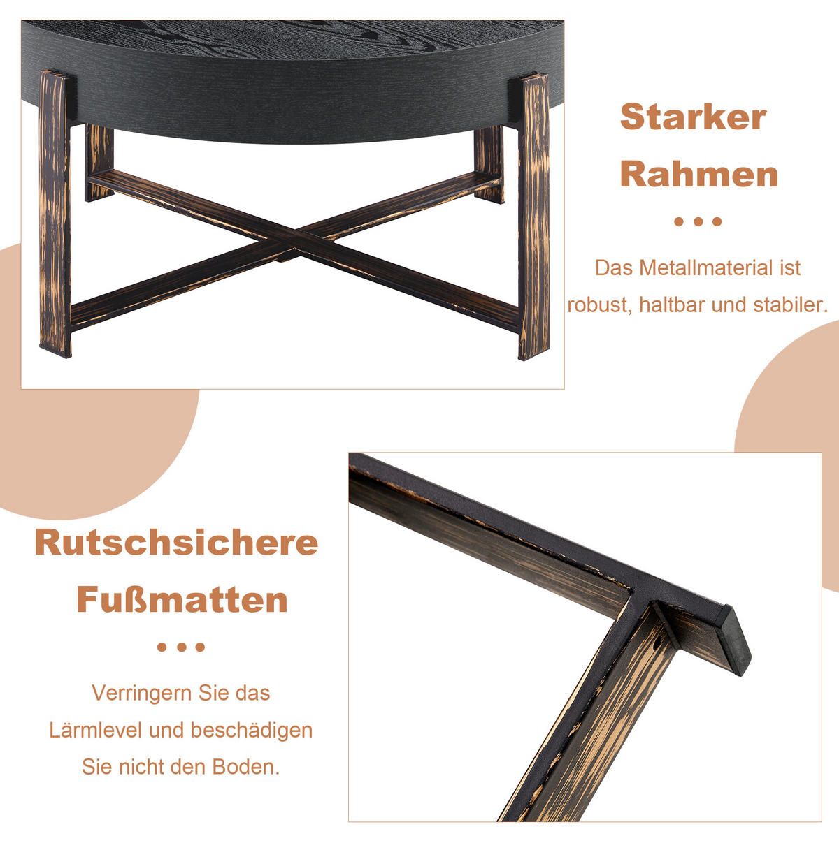 COUCHTISCH 68 cm in Schwarz aus MDF und Metall mit Kreuzgestell - Schwarz, Holzwerkstoff (68/68/36cm) - OKMYHOME
