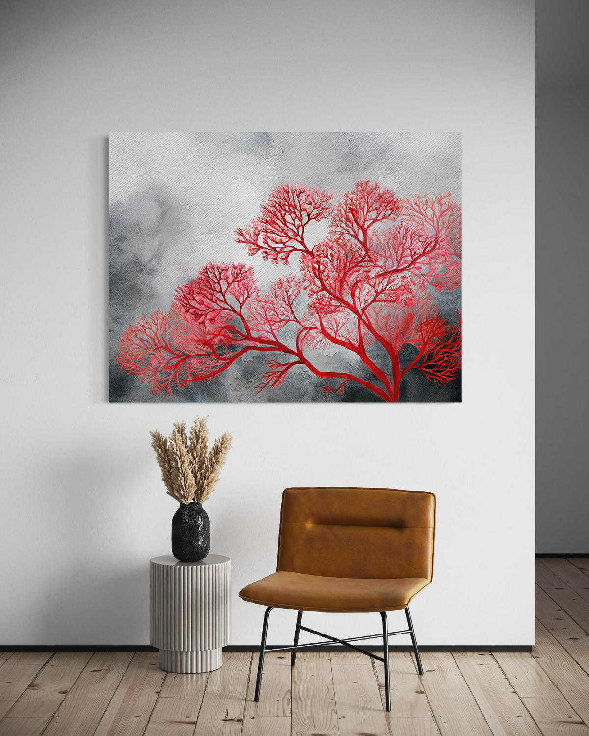 WANDBILD bäume pflanzen rot - Rot, Textil (60/40cm) - Feeby