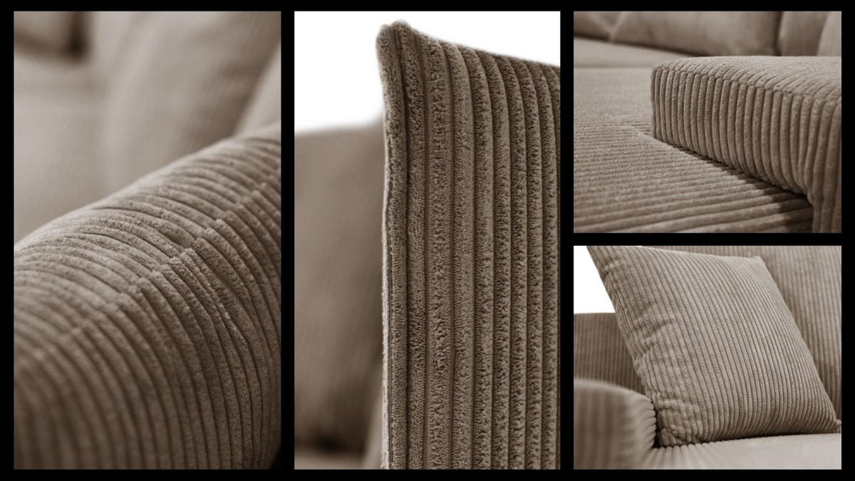 ECKSOFA L-Form Schlaffunktion Livorno Cord-Stoff Hellbraun Rechts - Chromfarben/Hellbraun, Holz/Kunststoff (246/188cm) - Kaiser Möbel