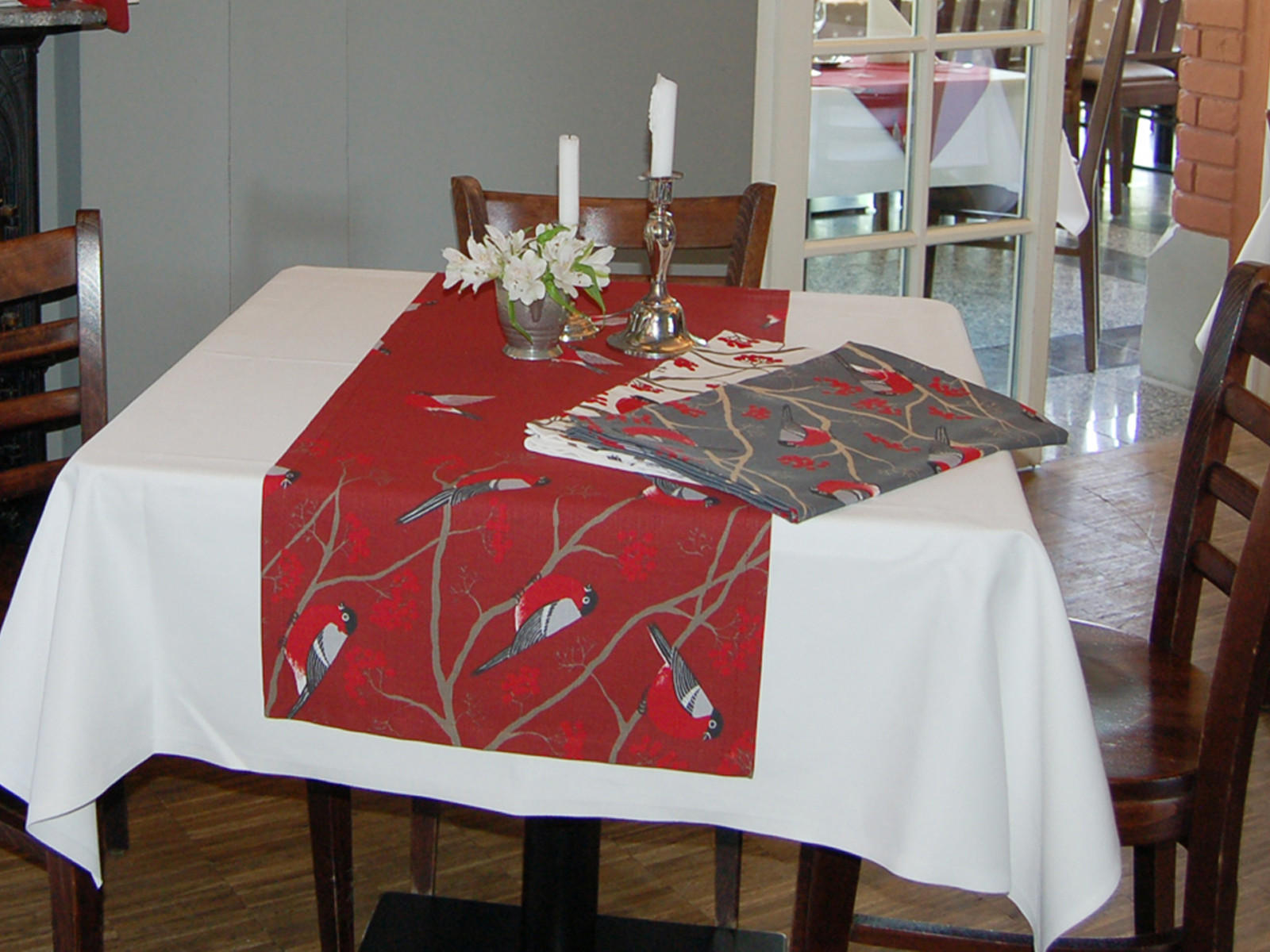 PLATZSET Beeren Vögel Baumwolle marsala 45/35 cm - Rot, Textil (35/45cm) - beties Heimtextil