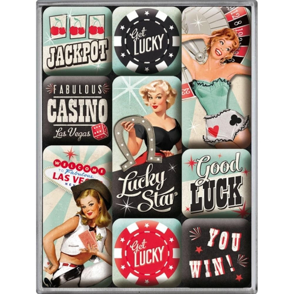 MAGNETSET 9-teilig Pin Up Get Lucky - Multicolor, Metall (7/9/2cm) - Nostalgic-Art