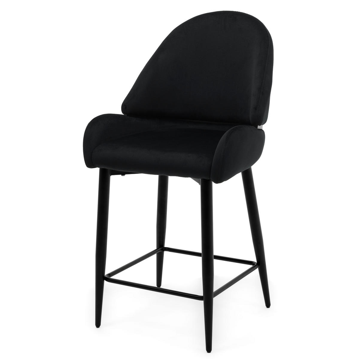BARHOCKER BERGAMO gepolsterter mit Steppung - schwarz - Samt Velour - Schwarz, Textil/Metall (56/106/61cm) - NEW HOME