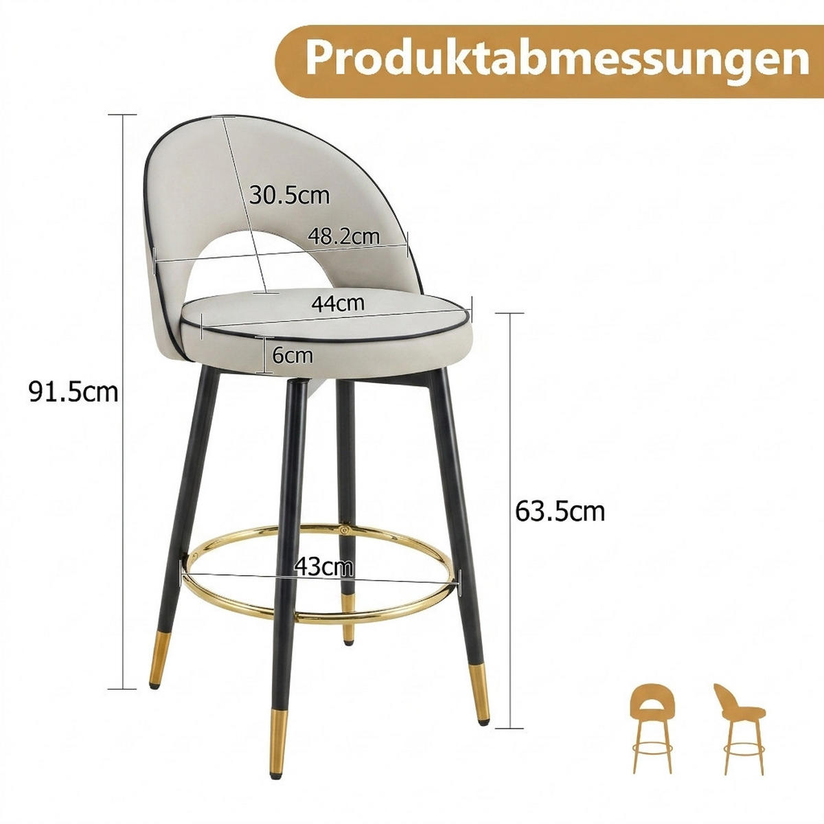 BARHOCKER 2er-Set Grau 360° drehbar mit Rückenlehne und PU-Leder - Grau, Metall (44/91.5/44cm) - PANGIVO